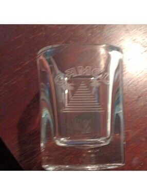 2 Vintage Camel Cigarettes Shot Glass Square Etched Logo Pyramid Palm Trees